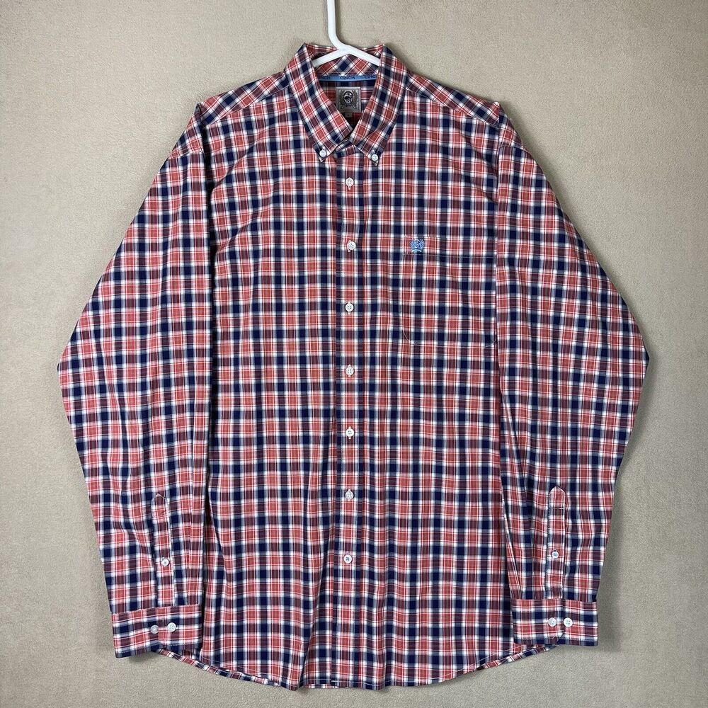 Cinch Shirt Mens Large Orange Blue Plaid Western Long Sleeve Pocket Logo Adult